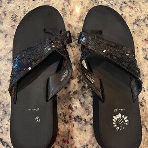 Yellow Box Black Sequin Sandals